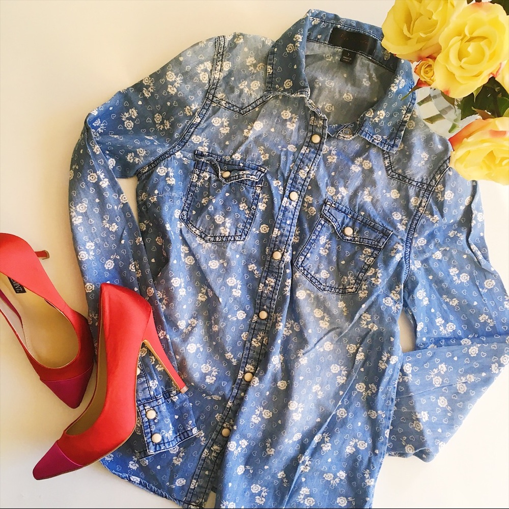 Chambray button up with floral pattern